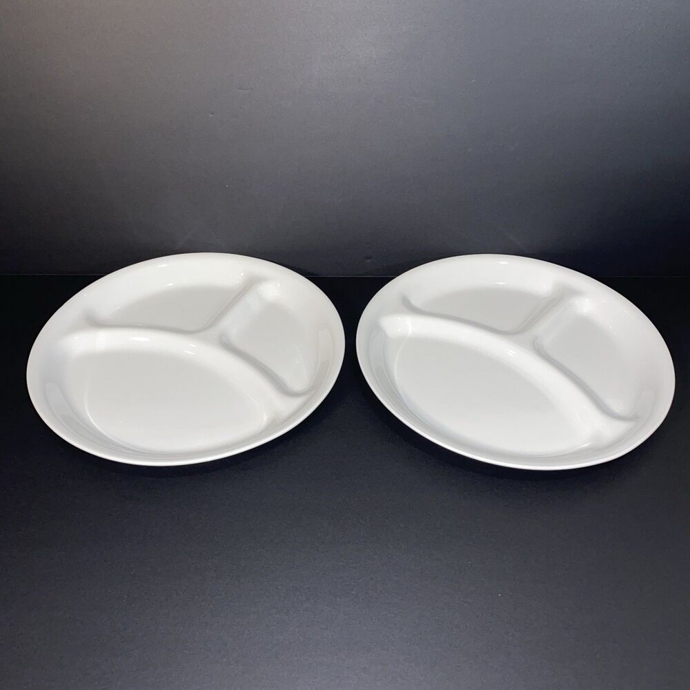 Corelle White Divided Dinner Plates Set of 2 Corning USA Microwave Safe 10 1/4"